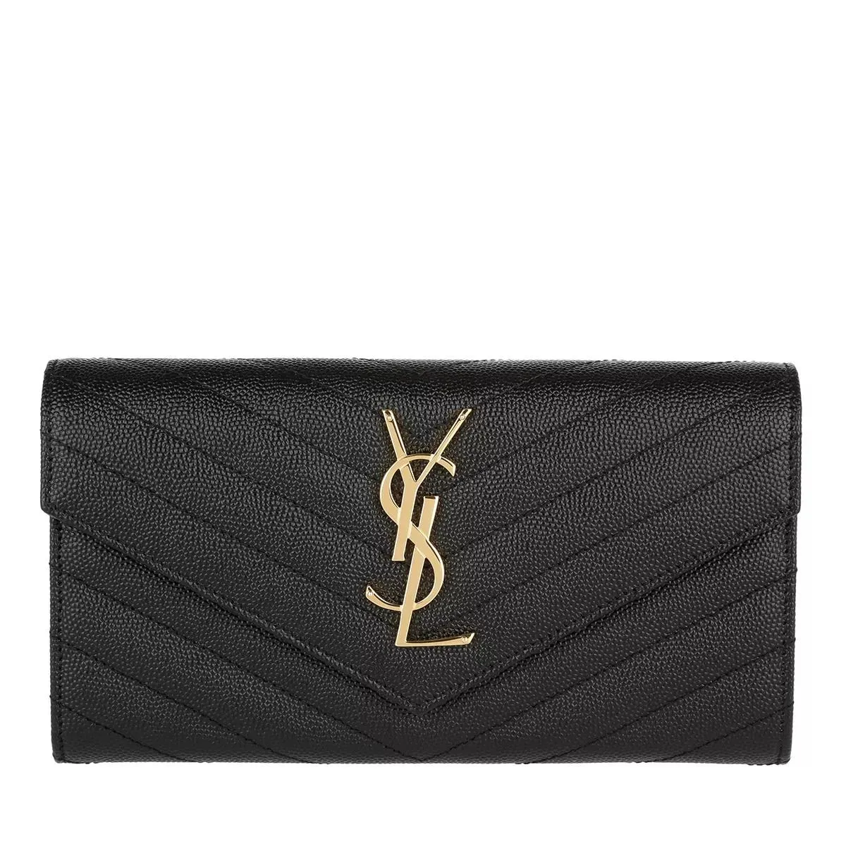   Saint Laurent  YSL Monogramme Flap Wallet Grain De Poudre Leather Nero  Portemonnaie mit Überschlag 