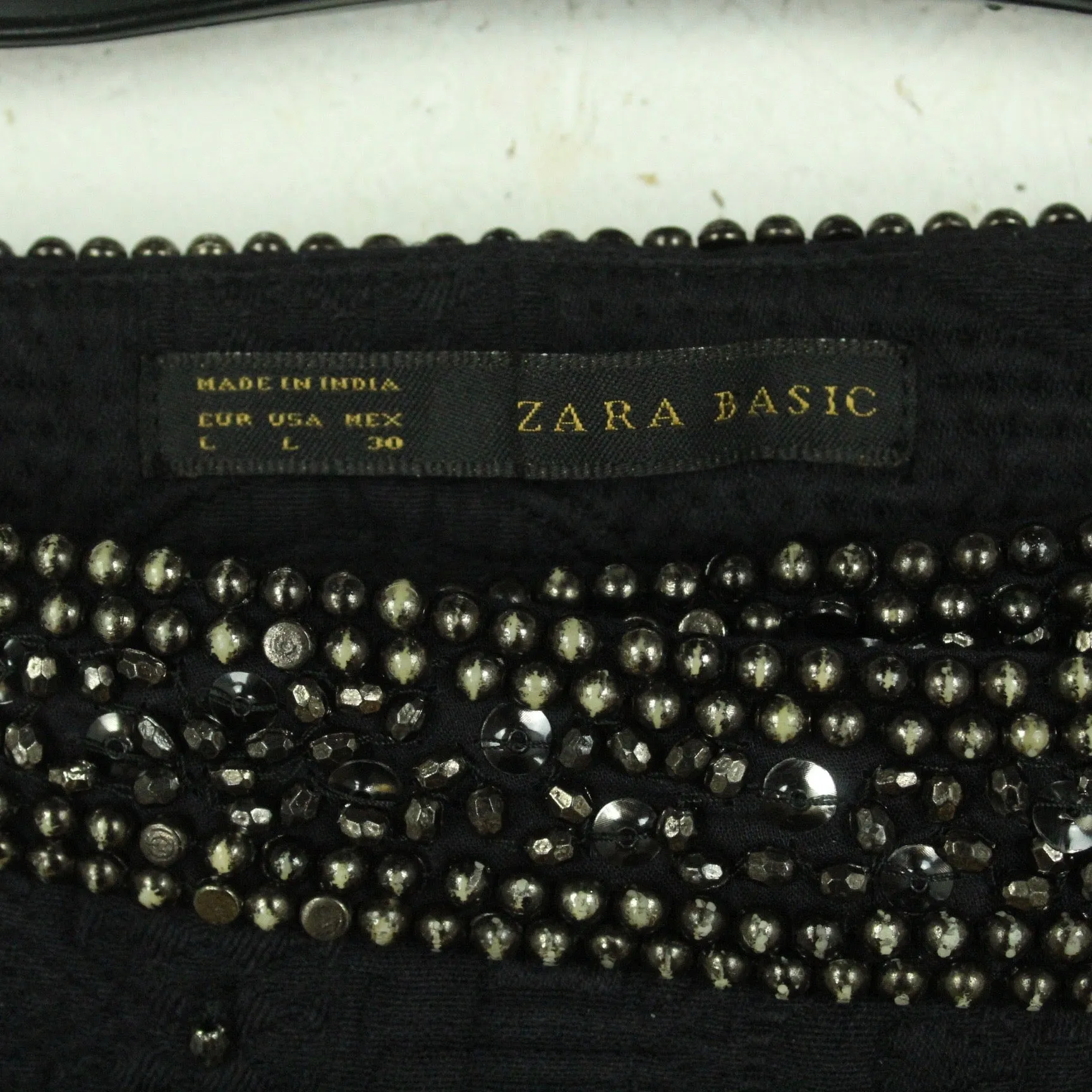 Second Hand ZARA Rock Gr. L blau gemustert mit Applikationen Minirock (*)